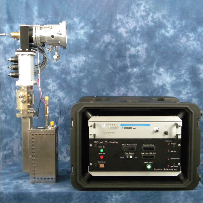 PSI MIDJetTM-2000 system consisting of a microwave torch, 2 kW 2.45 GHz microwave subsystem and controller